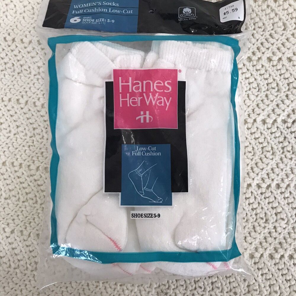 Vintage 1996 Hanes Her Way Low Cut Double Cushion Socks Fashion 6 Pair New USA
